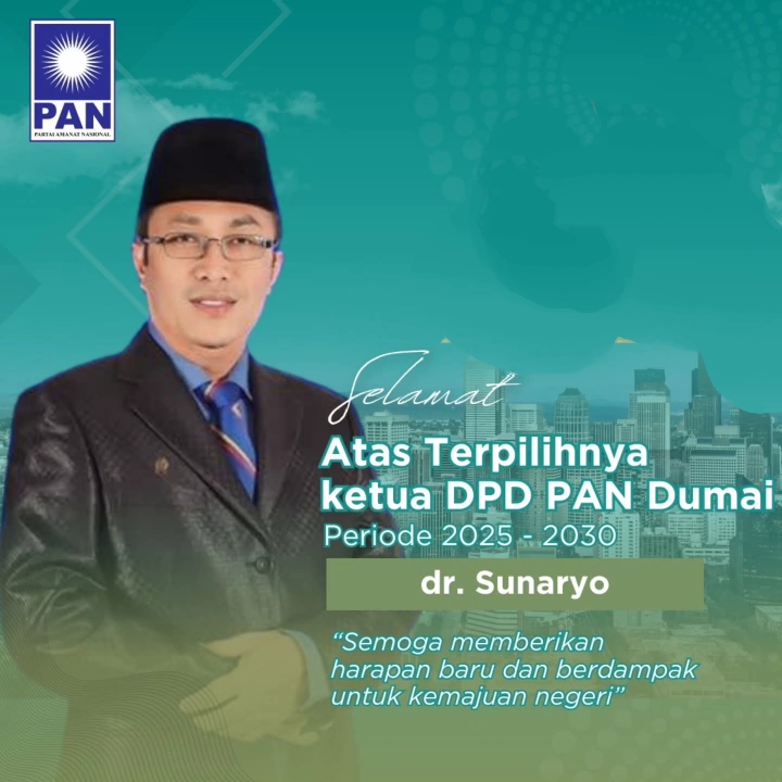 dr. Sunaryo Resmi Nahkodai DPD PAN Dumai Periode 2025–2030, Bawa Semangat Harapan Baru